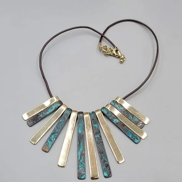 Bib Necklace Gold tone Statement Black Cord 18" - Picture 3 of 8